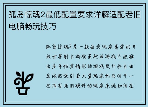 孤岛惊魂2最低配置要求详解适配老旧电脑畅玩技巧